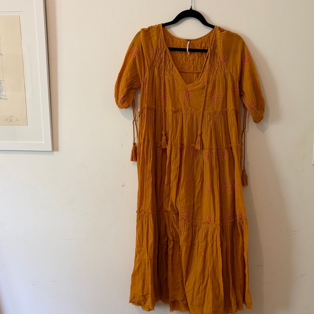 Free People Tiered Midi Dress w/ Embroidery